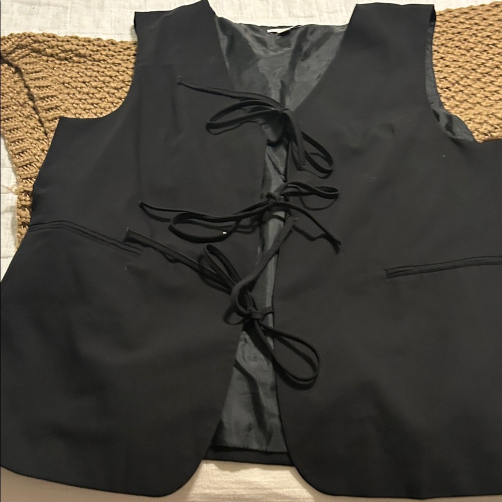 Topshop Black Vest with Brown Knit Back